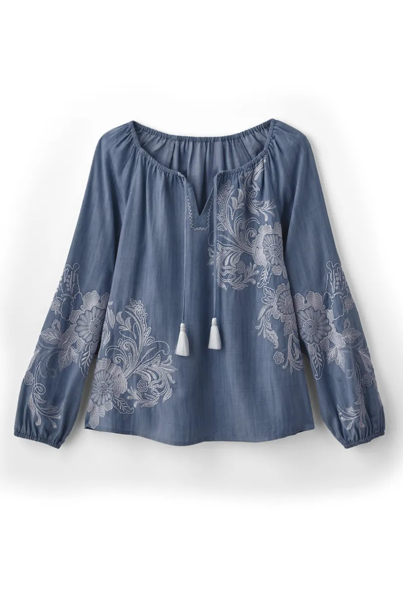 Diya Embroidered Tencel™ Peasant Top