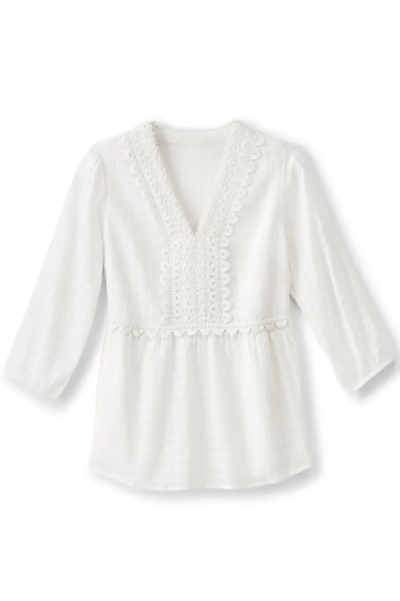 Elodie Windowpane Gauze Top