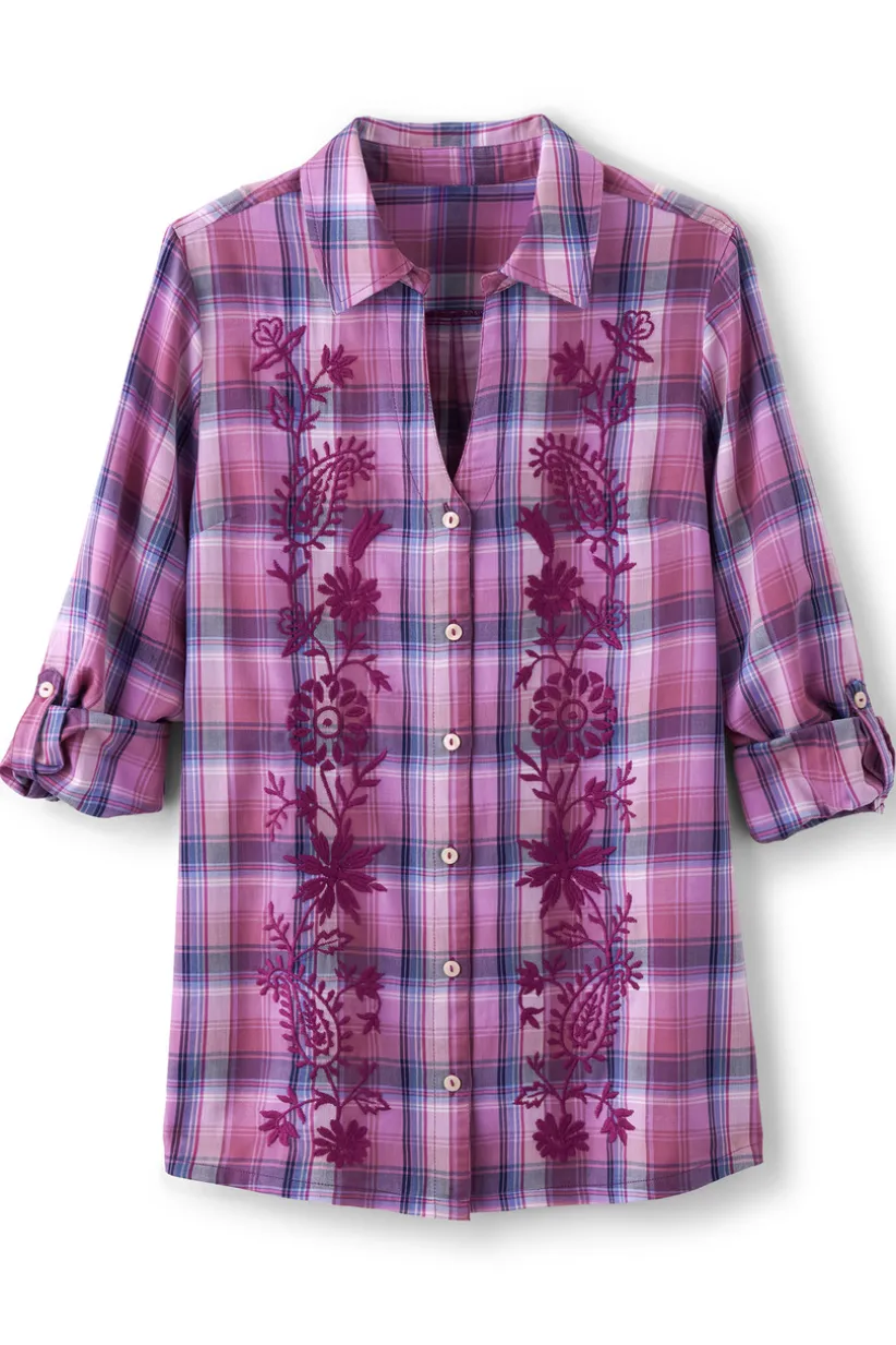 Gracie Embroidered Plaid Big Shirt