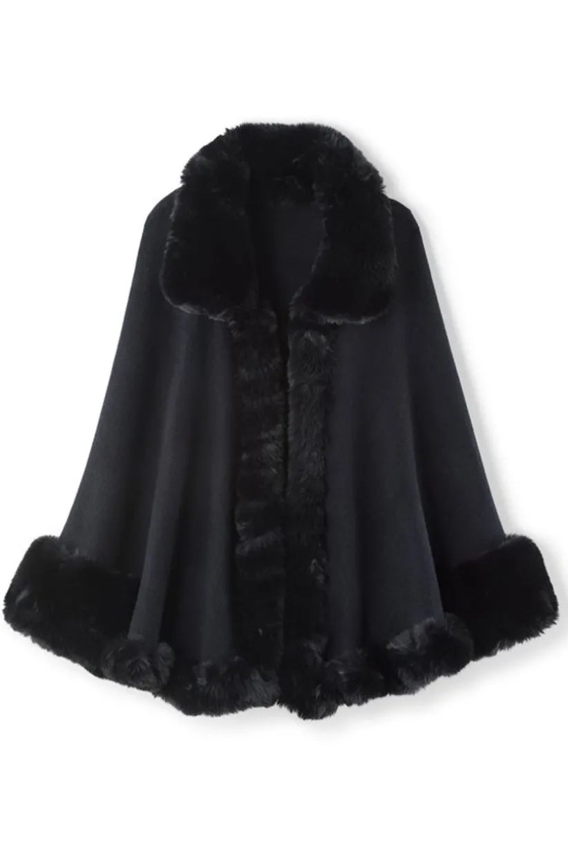 Mila Faux Fur Trim Cape