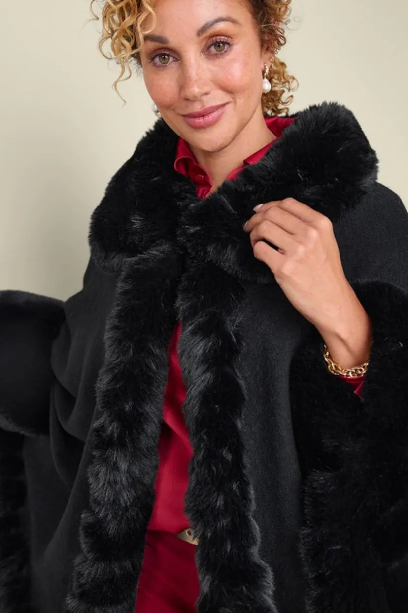 Mila Faux Fur Trim Cape