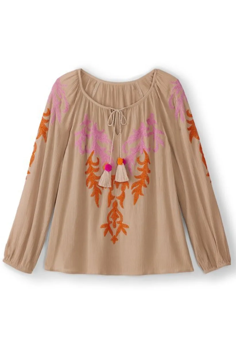 Noura Embroidered Gauze Pullover