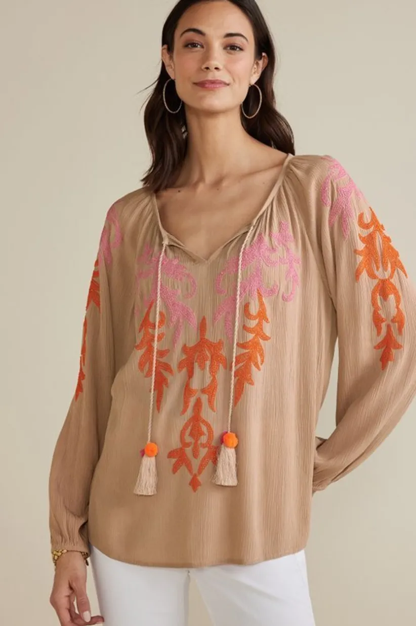 Noura Embroidered Gauze Pullover