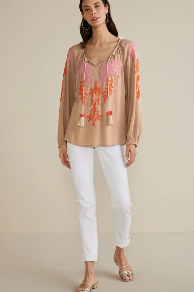 Noura Embroidered Gauze Pullover