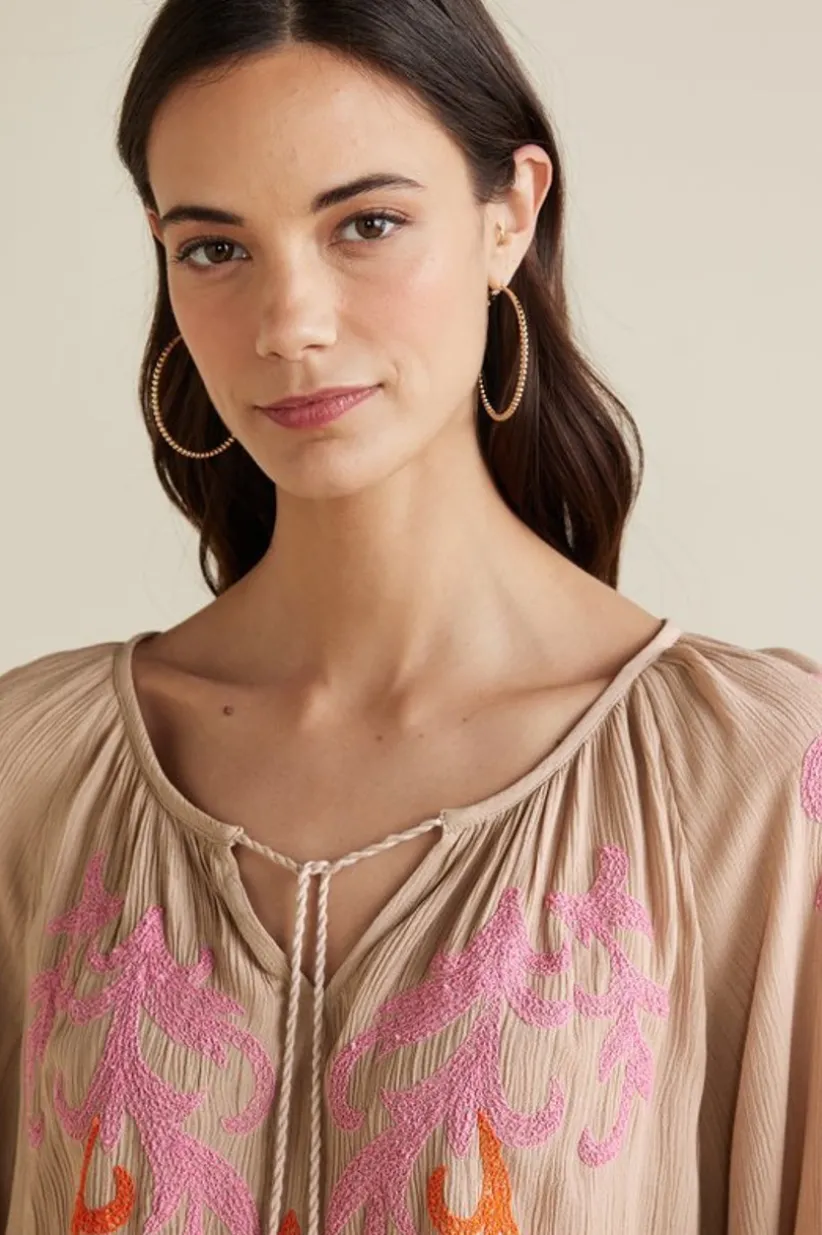 Noura Embroidered Gauze Pullover