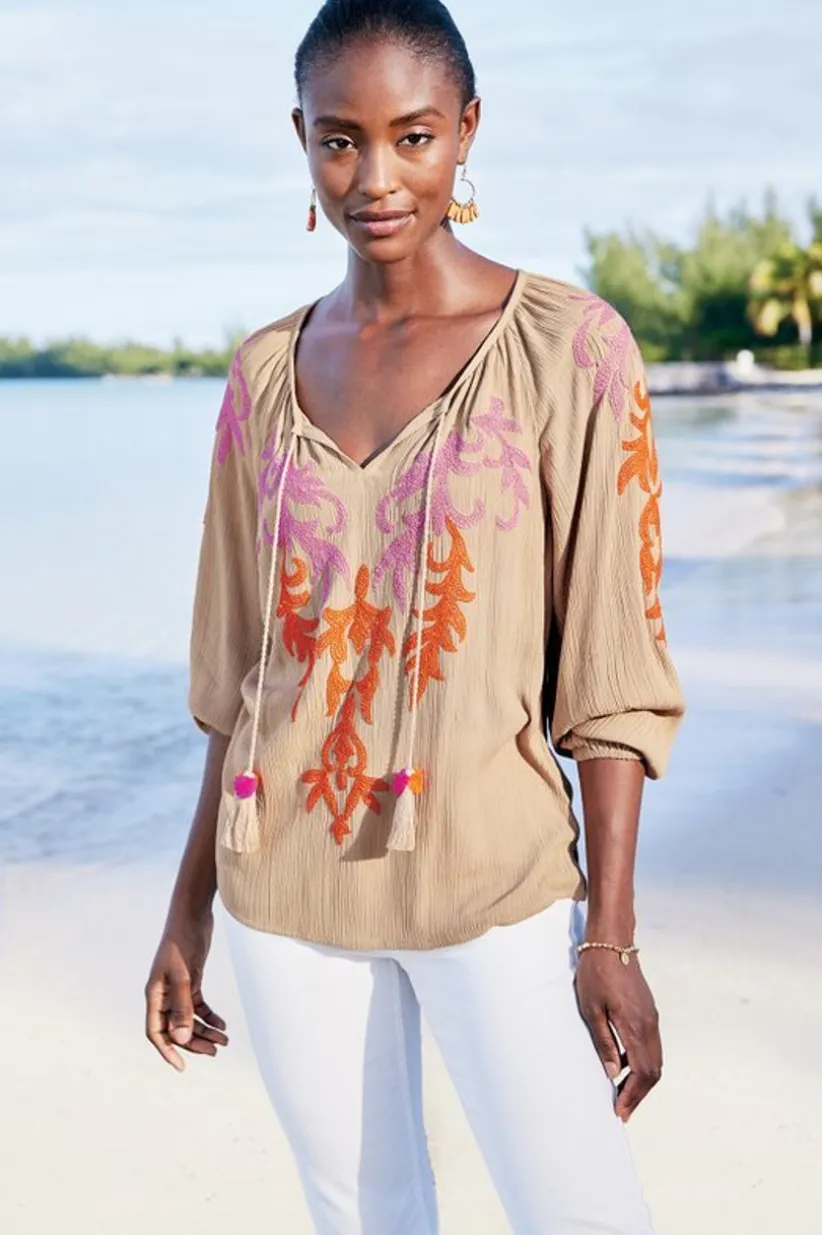 Noura Embroidered Gauze Pullover