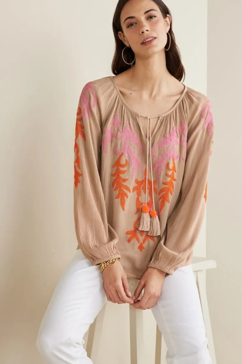 Noura Embroidered Gauze Pullover