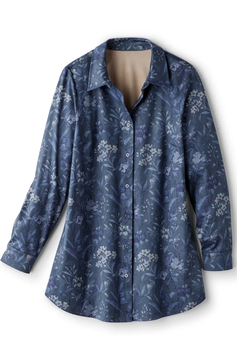 Stretch Faux Suede Boyfriend Tunic Shirt