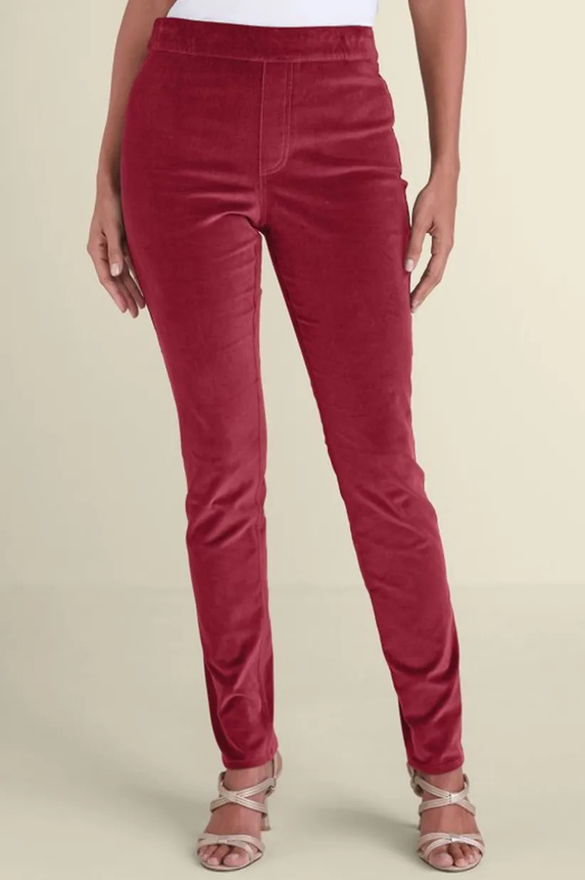 Sutton Velveteen Pull-On Slim Leg Pants